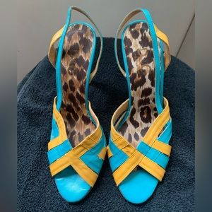 Dolce Gabbana turquoise blue/yellow mustard open toe heels size 36 heel 3”
